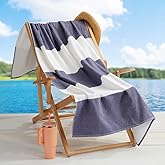Loon & Lake Luxury Block Stripe Beach Towels | Oversized 36" x 72" | Crafted from 100% Combed Cotton | Plush and Absorbent Beach Towel or Pool Towels | Fouta & Terry | Balch Collection - Navy