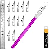 DIYSELF Craft Hobby Knife Set with 10 Extra #11 Blades, 6-Inch Metal Ruler | Exacto Knife for Crafting, Precision Cutting for Polymer Clay, Paper, Vinyl, Stencils &amp; Models, Artists &amp; Hobbyists, Purple