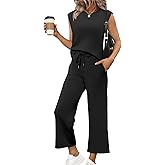 SAMPEEL Two Piece Sets for Women Casual Travel Vacation Outfits Summer Wide Leg Crop Pants Lounge Sets
