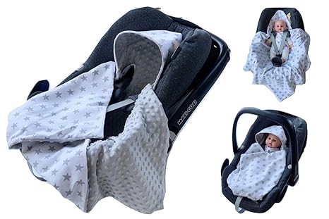 BABEES© Einschlagdecke für Babyschale Autositz, Universal z.B. Maxi-Cosi Römer Cybex, Frühling Sommer Minky Baby Decke mit Kl
