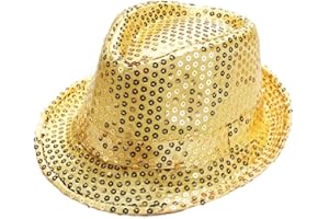 LKQBBSZ Mardi Gras Sequin Fedora Hats Party Hats,Western Sequin Fabric Fedora Hat for Men Cosplay Costume Party Accessory