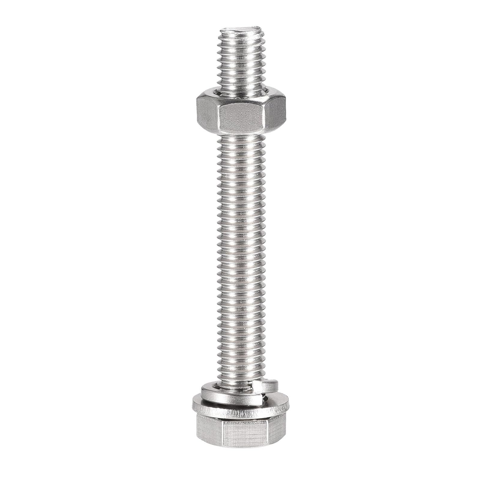 TOP-VIGOR 6Pcs M10 x 80mm Hex Head Screws Bolts, Nuts, Flat & Lock Washers Kits, 304 Stainless Steel Fully Thread Hexagon Bolts for DIY Bike Motorcycles Repair