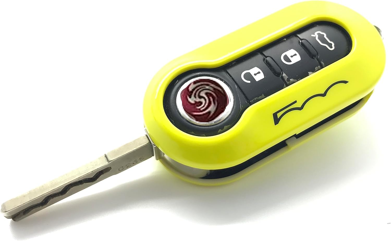 Nordecco Fiat 500 Key Case Cover - Fits 500, 500C, 500L, Abarth, Grande Punto, Brava, Fiat Panda, Stilo, Linea - 3 Button Flip (Yellow - Black)