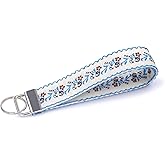 LNKRE JEWELRY Keychain Wristlet for Women, Double Sided Floral Embroidery Wrist Lanyard, Cute Car Key Holder and Organizer
