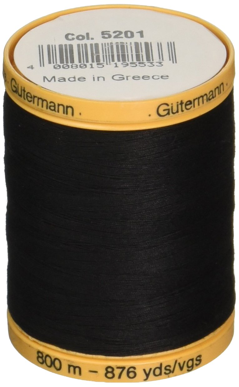 Gutermann 876 yd Natural Cotton Thread Solids, Black, 800C-5201