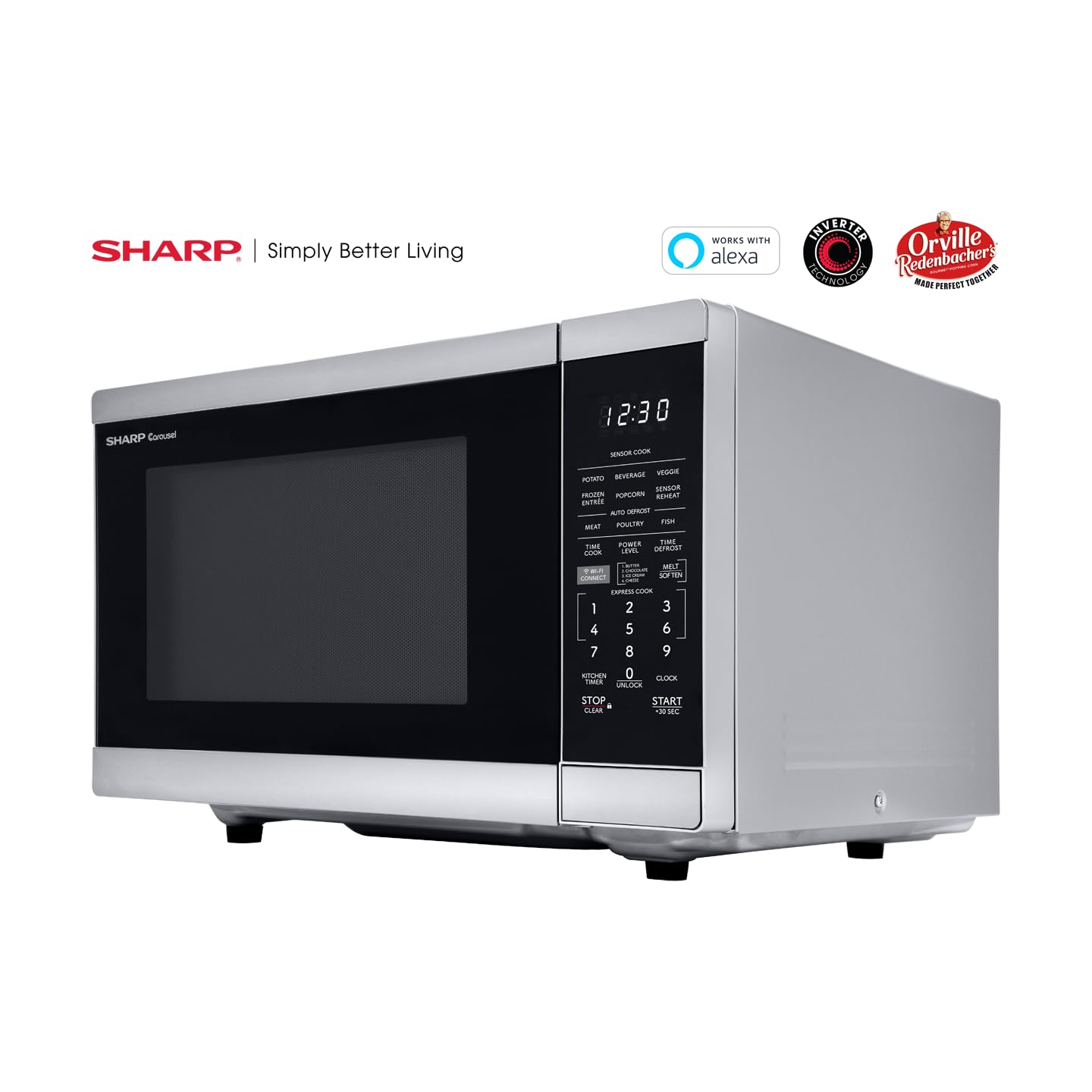 SHARP Countertop Microwave Oven Compatible with Alexa Orville Redenbacher's Certified with Removable 12.4