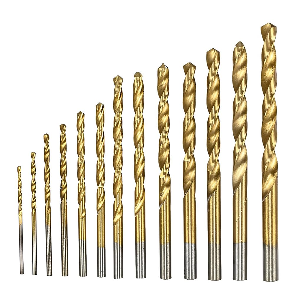 13 Piece Drill Bit Set, Drill Bits,Drill Bits For Metal,Titanium-Coated HSS Bits for Metal, Wood & Plastic, Includes Sizes 1mm-6.5mm, Ideal for Hard Steel and General Drilling