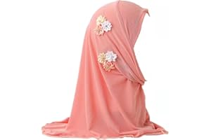 LIVINGGEOMETRY 2-6 Years Old Girls Muslim Hijab with 6 Flowers Islamic Arab Headscarf Sand and Sun Protection Scarf Shawls
