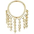 FLOGWE 16G 316L Hinged Septum Ring Dangle Chain Nose Ring Surgical Steel Daith Earrings Conch Daith Rook Tragus Piercing Jewelry Small Hoop Earring