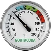 GOATACURA Compost Soil Thermometer, 304 Stainless Steel Case and Probe,1.75" Dial Size, 16" Stem Length, 0-200 Deg F, 3 Temperature Zones
