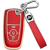 QBUC for Ford Key Fob Cover, Soft TPU Full Protection Key Case for Ford 2018-2024 Explorer Bronco Escape Edge Expedition F-150 Fusion Maverick Mustang Ranger Accessories(3 Button,Red)