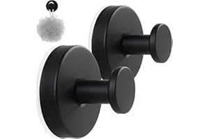 nabobt 2 Pack Suction Cup Hooks for Shower, Exquisite Metal Shell & No Drill Towel Hooks for Bathroom Wall, Kitchen, Glass, Mirror, Tile to Hang Towels, Robes, Loofah - Matte Black