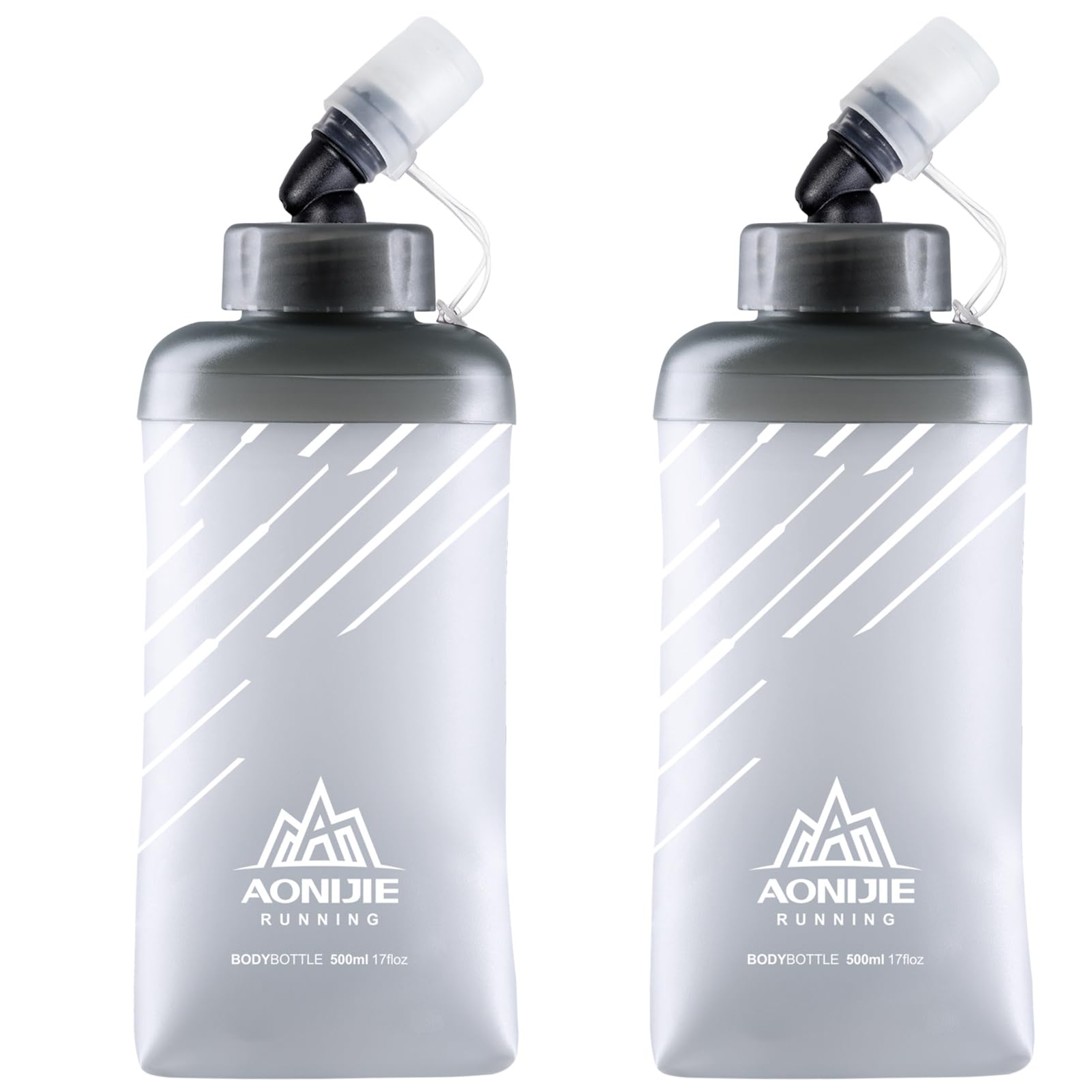 Azarxis BPA Free Water Bottles Soft Flask Leakproof for Running Hydration Belt Fanny Packs for Triathlon Marathon Hiking Cycling Climbing Runner Trial Race (500 mL / 17.6 oz - 2 Pack)