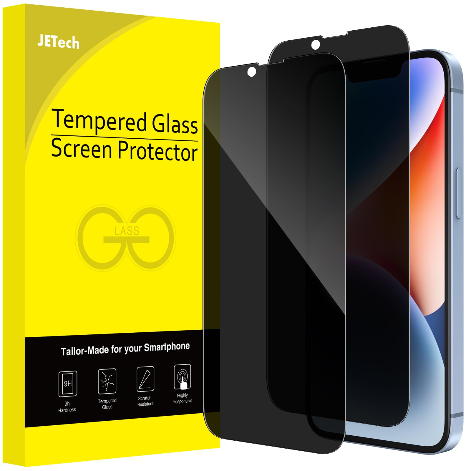 Photo 1 of JETech Privacy Full Coverage Screen Protector for iPhone 16e 2025, iPhone 14 6.1-Inch, Anti-Spy Tempered Glass Film, Edge to Edge Protection Case-Friendly, 2-Pack