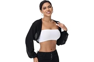 PIEANKE Women’s Sheer Bolero Shrug for Dresses Mesh Tulle Shrug Formal Cover Ups Sheer Shawl Long Puff Sleeve