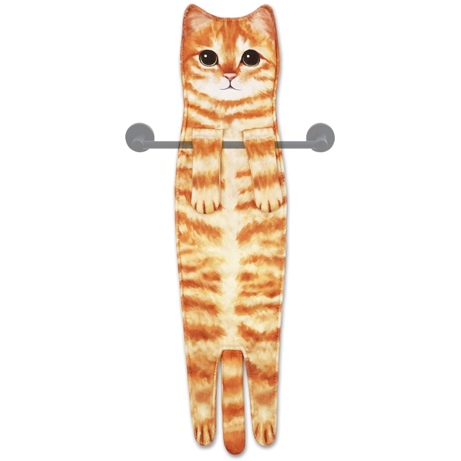 Hawgiman Cat Hand Towels for Bathroom, Cute Cat Decor Hanging Kitchen Towels Decorative Face Towels for Bathroom, Funny Housewarming Gifts for Cat Lovers… (orange)