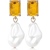 Fashion Pearl Drop Earrings for Women With Crystal - Rhinestone Statement Earrings with Pearl Dangling Studs - Large White Baroque Pearl Earrings for Bridesmaid Wedding Party Birthday Holiday