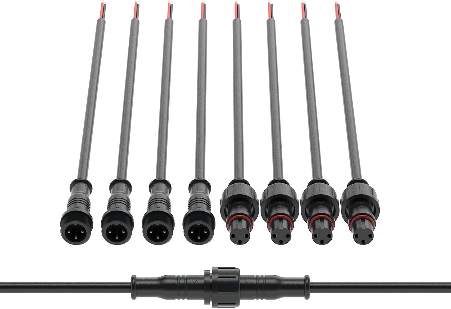 BTF-LIGHTING 3 Pin Waterproof Electrical Connector 22AWG IP65 Male Female Connector 7.87in/20cm Extension Cable For Truck Boat Indoor/Outdoor LED Strip Lights/String 15mm Nut Small Size 5 works