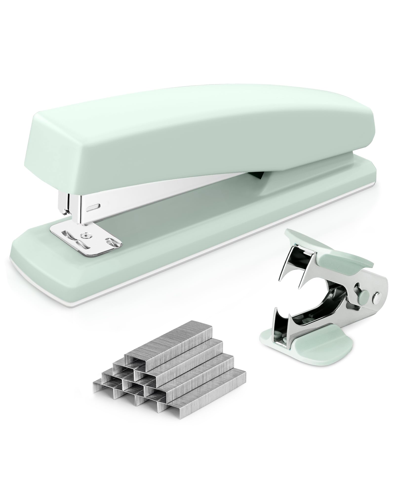 Deli Desktop Stapler - 25 Sheet Capacity, Includes 1000 Staples & Staple Remover, Rotating Anvil for Temporary/Permanent Stapling, Non-Slip Base, Green