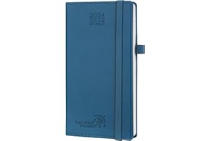 POPRUN Pocket Planner 2024-2025 (3.5'' x 6.5'') 17 Months Academic Calendar (Aug.2024 - Dec.2025), Weekly Appointment Book with Vegan Leather Hard Cover, Elastic Closure, Pen Holder - Night Sky Blue