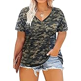 RITERA Plus Size Tops for Women Tie Dye Casual V Neck Summer Short Sleeve Loose Fit T Shirts XL-5XL