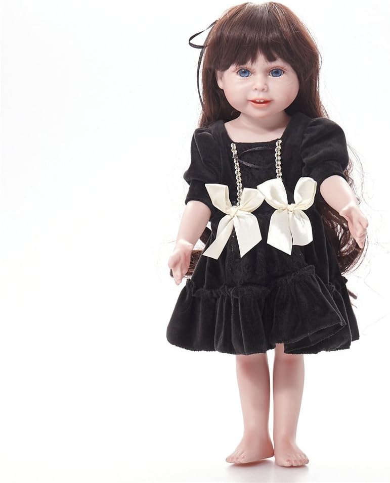 QXMEI Reborn Baby Dolls Silicone Vinyl Long Hair Realistic Beautiful Simulation Black Dress Eyes Open Lifelike Girl Favorite Gift Can Be Washed