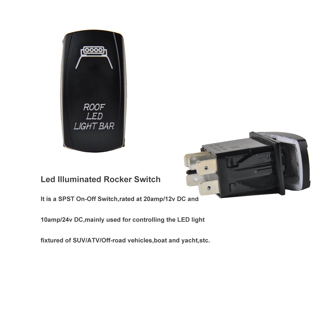 RCRunning Laser Rocker Switch with Wire Set (5 Female Terminal and 3 Male Terminal),5Pin 20A 12V On-Off LED Light Toggle Switch,for UTV Car Auto Truck Boat Marine