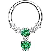 ALACLO 16G Clicker Nose Ring Hoop, Emerald Cubic Zirconia Gold Septum Ring, 316L Stainless Steel Cartilage Earrings, Tragus Daith Helix Piercing Jewelry for Women 8mm