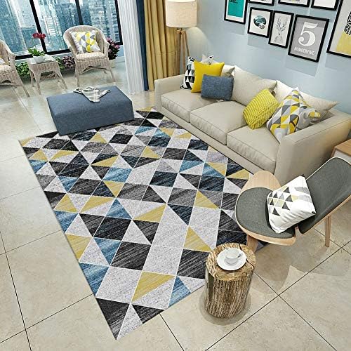 Soft Pile Modern Anti Slip Shaggy Rug Gray Blue Yellow Triangle 6MM Thickness Home Decor Dining Room Kids Bedroom for Indoor Living Room,200X300CM