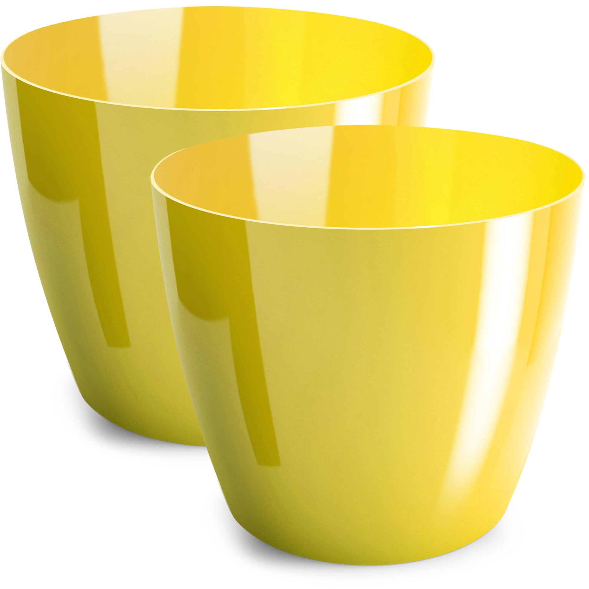 PECZEKO Shiny Flower Pot, Plastic Planter, Decorative Pot for Large and Small Plants, Set of 2 Flower Pot, Herb Pot, Yellow, Diameter 16 cm