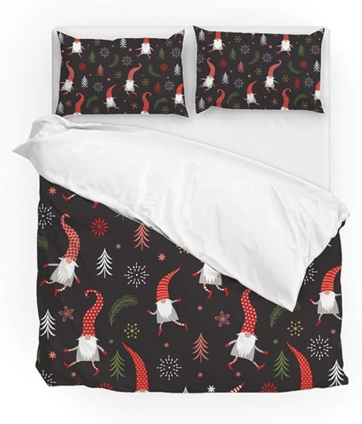 Orediy Soft Quilt Bedding Set Christmas Gnomes In Red Hats Duvet Cover with 2 Pillowcases Set 3