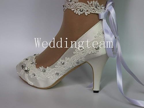 Amazon Com Sweet Women New Fathion 8cm Heel Satin White Ivory