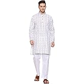 ITOS365 Men Cotton Printed Kurta Pyjama Pajama Set Party Fashion Regular Ethinic Wear Indian Dress Gifts Items