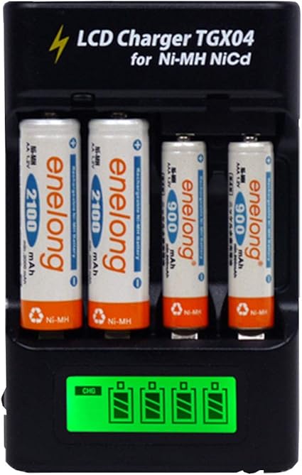 Amazon エネロング 充電池 単3電池2本 単4電池2本 充電器 Tgx04 エネループ 対応 Lcdディスプレイで充電状況が一目で分かる ブラック Tgx 充電器単体