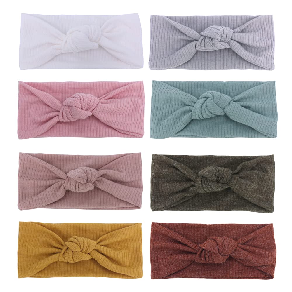 8pcs Baby Headband Soft Stretchy Hairband Hair Bow Elastic for Toddler Baby Girls Newborn Infant Kids Turban Headbands (8 pcs Knot Headband A)