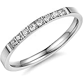 Fashion Month Women 2mm Titanium Stainless Steel Cubic Zirconia CZ Inlay White Gold Ring Wedding Engagement Silver Band
