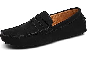 WUIWUIYU Men's Moccasins Casual Slip On Shoes Soft Penny Loafers for Men Lightweight Suede Big Size Driving Boat Shoes