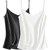 VIDUSSA Sexy Tank Tops Womens Satin Cami Top Pack V Neck Camisole Spaghetti Strap Tank Loose Sleeveless Blouses