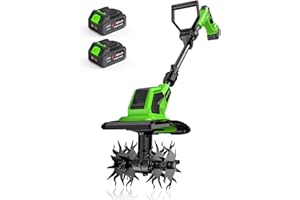 DEGGE Cordless Electric Tiller for Gardening, Electric Garden Cultivator with 48 Steel Tines, 9" Tilling Width & 6.7" Depth, 2 × 3.0Ah 21V Batteries & Charger, Battery-Powered Rototiller for Lawn Care