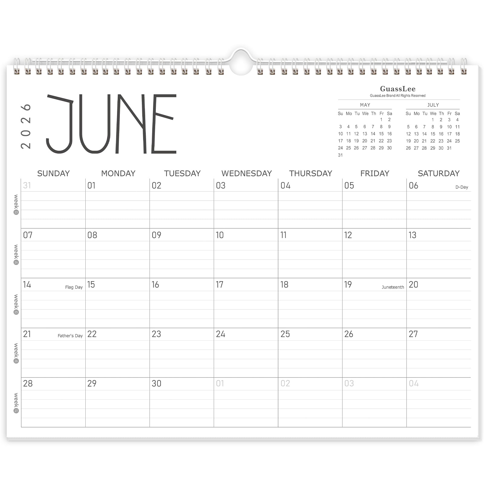 GuassLee Wall Calendar 2026-2027, 19 Months (Jun 2026-Dec 2027), 14"x11"