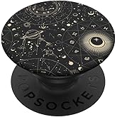 Astrology Zodiac Space Stars Moon Pattern Black PopSockets Adhesive PopGrip