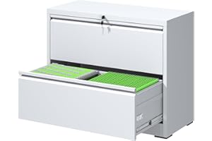 FLIXELIO File Cabinets 2 Drawer,Metal Office Storage Filing Cabinet with Lock,White Lateral Filing Cabinet for Home Office,Horizontal Two Drawer File Cabinet for Legal/Letter/A4,Assembly Require,White