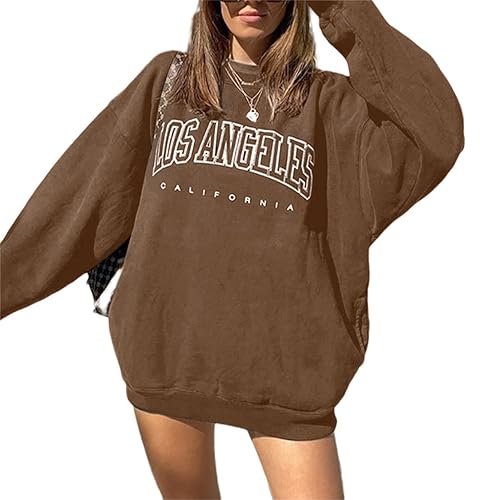Brown Graphic Crewneck Sweatshirts Womens LilyCoco Womens Crewneck