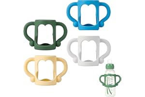 RTMOK Bottle Handles for Dr. Brown's Narrow Baby, Wide-Neck, Removable Easy-Grip Transitional Sippy Cup Handles, 100% Silicone-BPA-Free Material, 4m+ (White, Green, Blue, Beige)