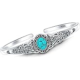 DOLIOX Genuine Turquoise Vintge Bracelet, Sterling Silver Boho Adjustable Bangle Cuff Native American Jewelry for Women, Fit for 6.5 7 7.5 Inches