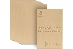 Baltic Birch Plywood 1/8, 3mm Plywood Sheets, Wood for Laser Cutting and Engraving, 1/8 x 24x 36 Inch, Pack of 8 B/BB Grade Craft Wood, Stronger Than Basswood Sheets, Ply Wood by Woodpeckers