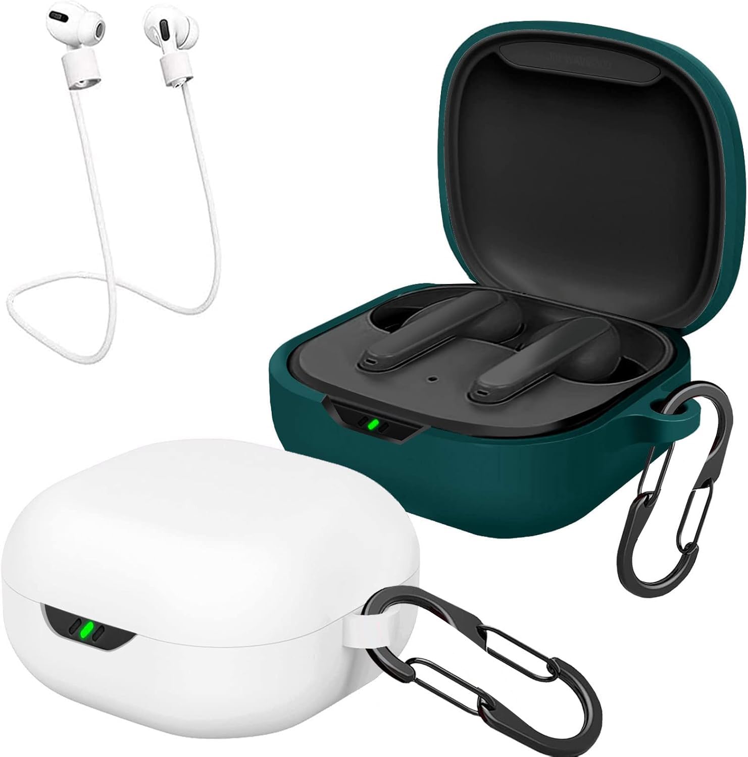 Photo 1 of [2 Pack] easyBee Case Compatible with JBL Vibe Flex Charging Cover, with 2 Keychain and 2 Anti-Lost Strap, Soft Liquid Silicone Ultra Thin Shockproof Protective Kit - White and Green