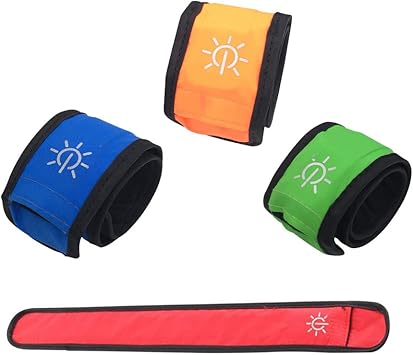 Amazon 4個手首ライト 交換可能なバッテリ435 Cmグローブレスレット4モード常に明るい クイック点滅 Slow点滅 オフ Led Slapアームバンドライトグローバンドfor Running Pengabcd 反射バンド 反射シール