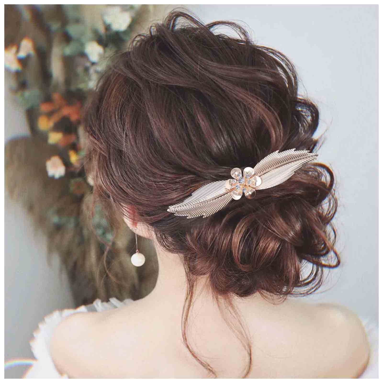Cimenexe Bohemian Large Leaf Hair Comb Metal Flower Hair Barrette Vintage Feather Headwear Hairpiece Decorative Gold Wedding Comb Hair Accessories Jewelry for Women and Girls Gifts