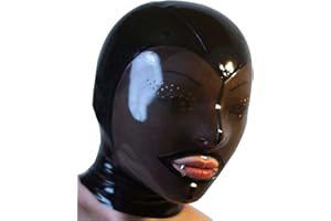MFMYEE Bondage Latex Mask, BDSM Mask Fetish Hood Latex Role Play Zipper Back Reveal Mouth Eye Holes (Black)
